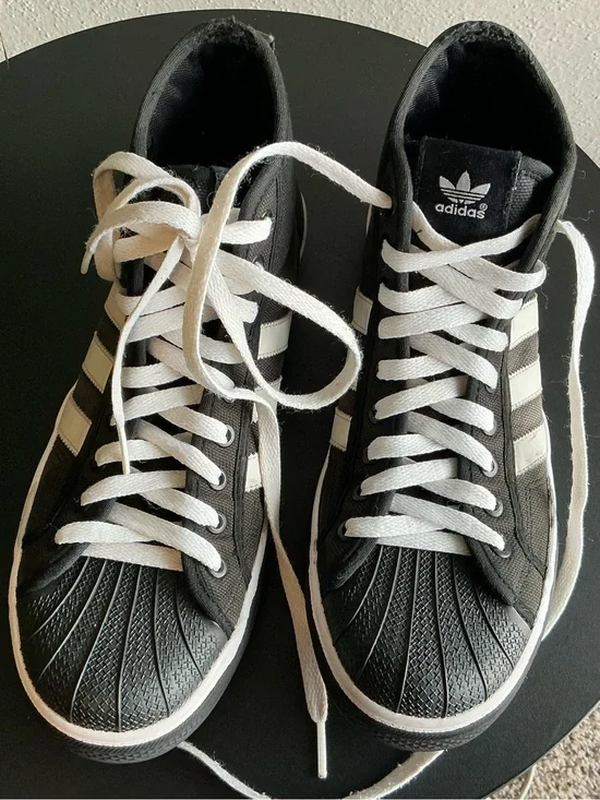 Adidas NZA Shell Toe Black w/3 Stripe Canvas Shoes Men Sz 9.5