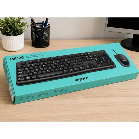 Logitech MK120 Wired USB Keyboard & Mouse Combo New Sealed 920-002565