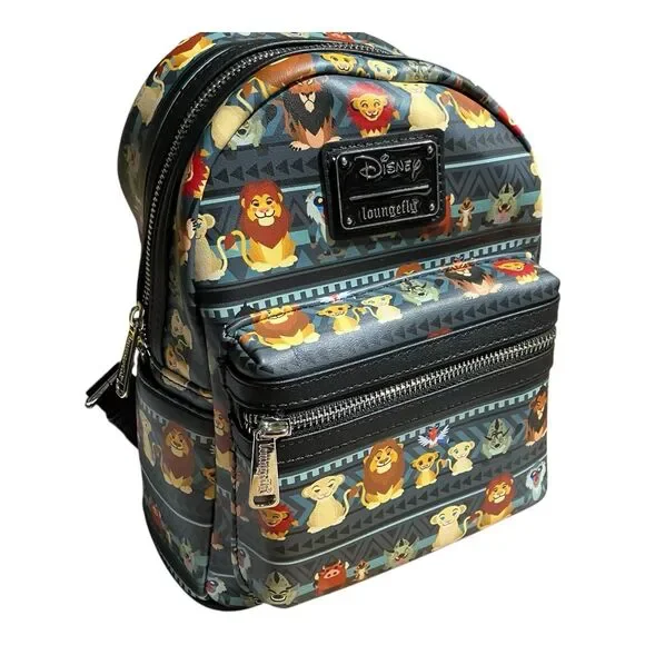 Disney Loungefly Backpack Black Lion King Chibi Mufasa‎ Simba Tribal Safari READ