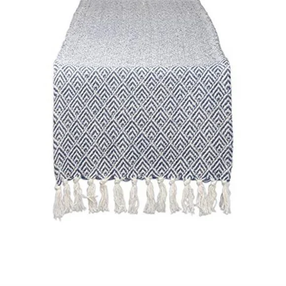 Braided Farmhouse Table Runner French Blue Cotton 15x72 Inches Home Dining Decor