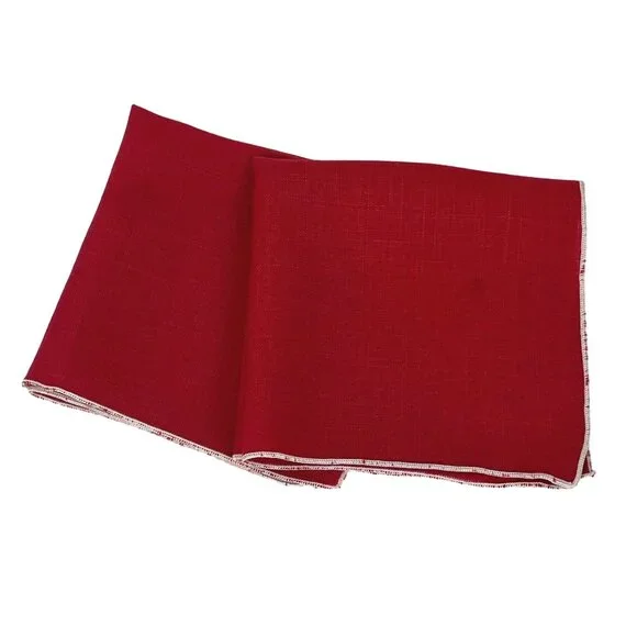 Vintage Set of 2 Red Linen Cocktail Luncheon Napkins White Edge
