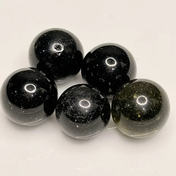 Vintage Black Glass Marbles Lot – Dark Opaque & Smoky Green – Garage Find