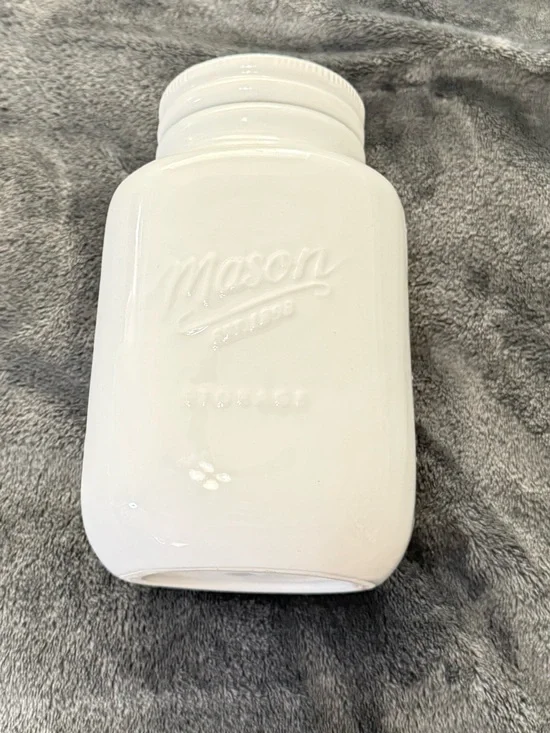 Tabletops Gallery White Porcelain Mason Jar Storage Canister 40oz