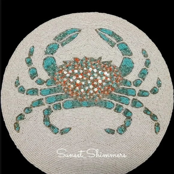 Coastal Collection Blue Crab Sealife Summer Beaded Placemat Charger Centerpiece
