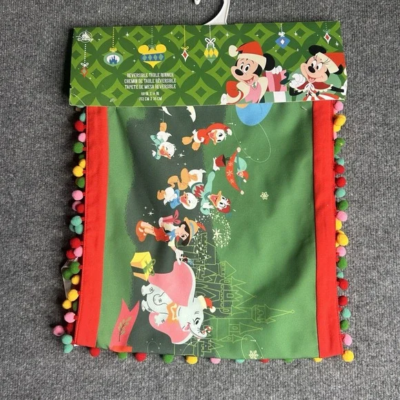 Disney Reversible Table Runner Holiday Christmas 60in X 14in Disney Characters‎