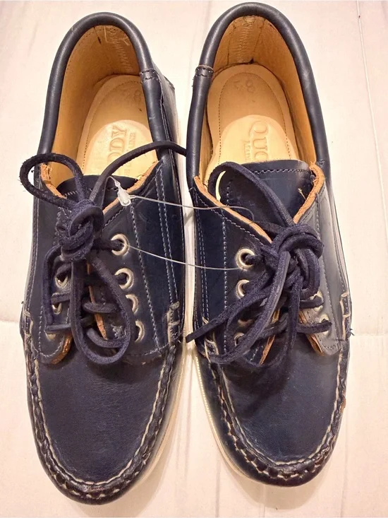 Quoddy Made In Maine Handsewn Leather Boat Shoes Moc Toe Navy Men’s 8.5