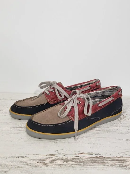 Clarks Colorblock Suede Boat Shoe Men's Size 11 Red, Blue & Tan