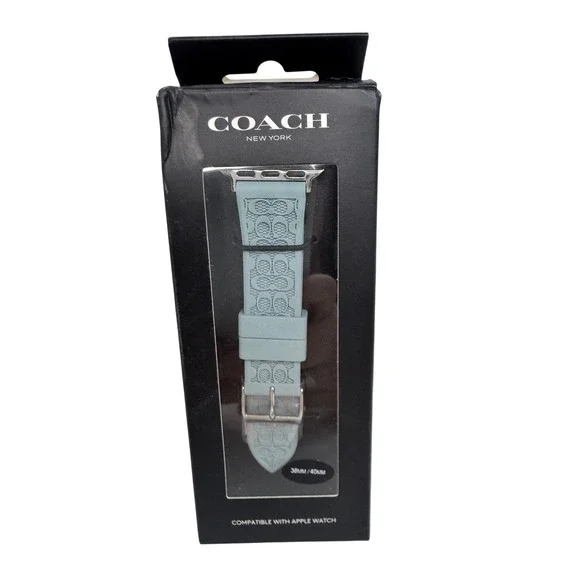 Coach Apple Watch Band 38mm 40mm Light Blue Signature‎ C Rubber Strap Preppy NWT
