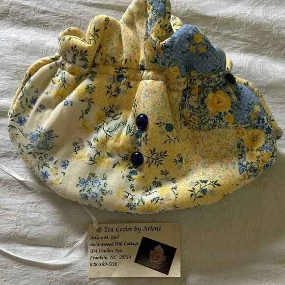 Hand Crafted Tea Cozy Floral Yellow and Blue