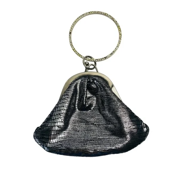 CMG Silver Ring Handle Fabric and Metal Bag In Silver