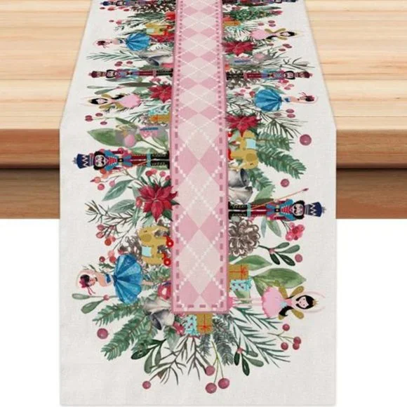 Nutcracker Table Runner Christmas Decor Decorative Cloth Holiday Xmas Decoration