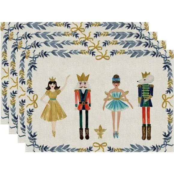 Nutcracker Table Placemats Set 4 Christmas Decor Xmas Holiday Decorations Gift