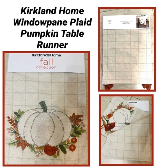 Kirkland Home Windowpane Plaid Pumpkin Table Runner