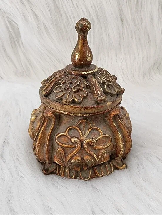 Vintage Gold and Bronze Floral Trinket Box, Jewelry Box, 5