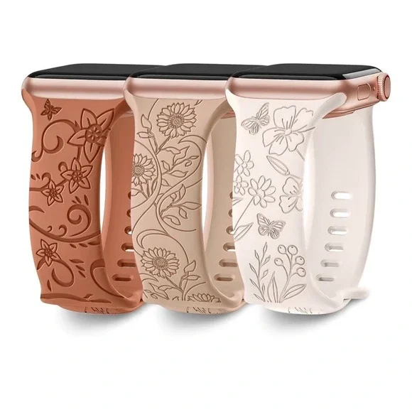 Floral Carved‎ Silicone Watch Bands for Apple Watch 38mm 40mm 41mm 42mm 44mm 45m