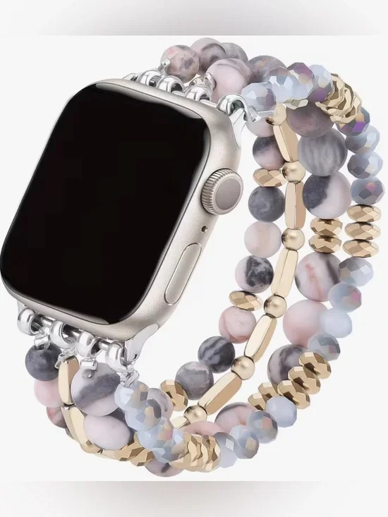 Luxe Apple Watch Band in Pastel Pink, Gray & Gold Beads