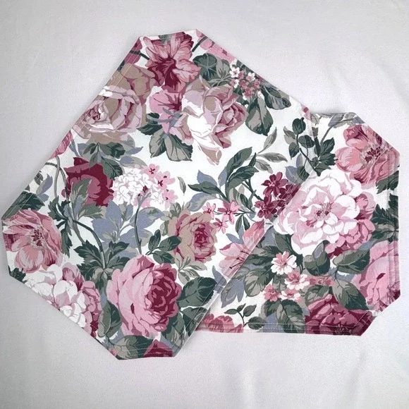 Vintage 80s Floral Placemat Pink Roses Set of 2