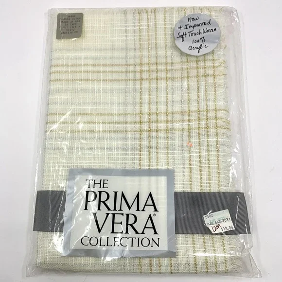 Vintage Prima Vera Ivory, Gold & Silver Thread Fringed Table Cloth 52x52 Holiday
