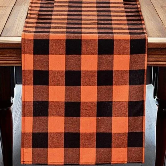 Fall Table Runner Plaid Decorative Halloween Decor Thanksgiving Decoration 90