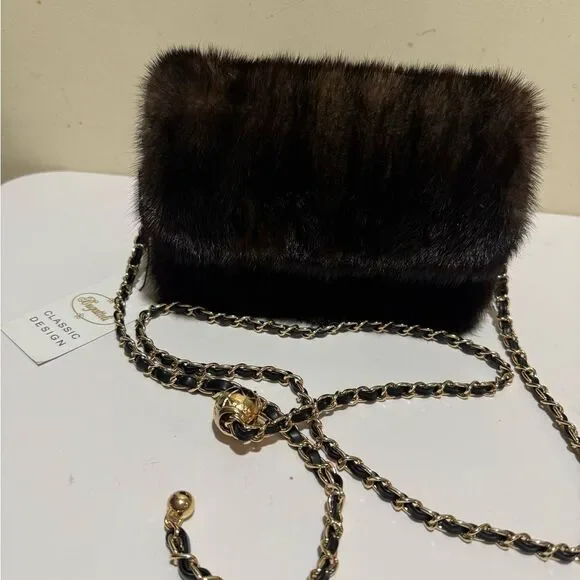 Elegant Black Fur Clutch with Chain Strap