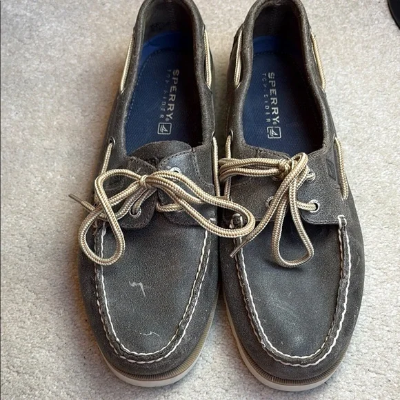 🍿Sperry Gray leather Boat Shoes with Moccasin Stitching