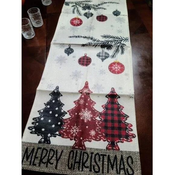 Christmas Table Runner Cottage Farmhouse Decor Red Black Holiday Decoration 90