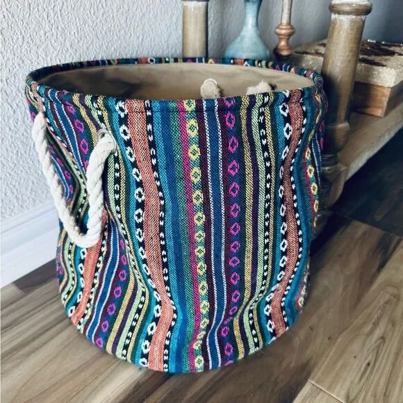 Boho Multicolor Round Storage Basket Bin