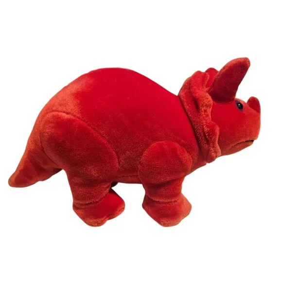 Animal Playthings Red Dinosaur Plush Triceratops Vintage Stuffed Animal 13