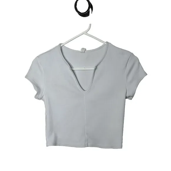 Alo Yoga Savvy Short Sleeve Rib Crop Top White S Womens size small Shirt