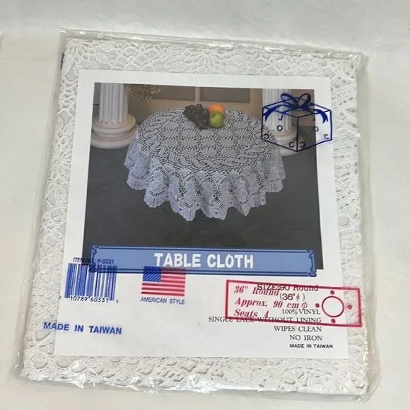 Table Cloth 36 Inches Round 💯% Vinyl Single Lace No Lining Wipes Clean Seats 4