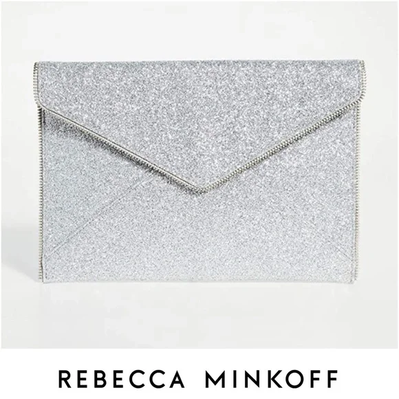 Rebecca Minkoff Silver Glitter Leo Clutch EUC