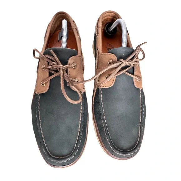 Tommy Bahama Men's‎ Leather Boat Shoes Sz 10 Brown Black Moc Toe Casual Loafers