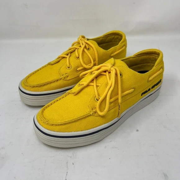 Polo Sport Ralph Lauren Canvas Boat Shoes Yellow &‎ Navy Women's US 8B VTG NEW