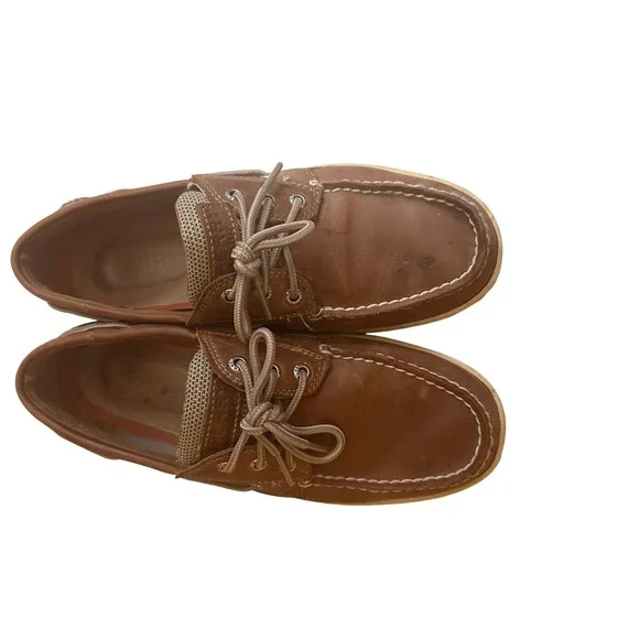 Sperry‎ Top-Sider Mens Tan Leather Mesh Boat Shoes Loafers Nautical Classic