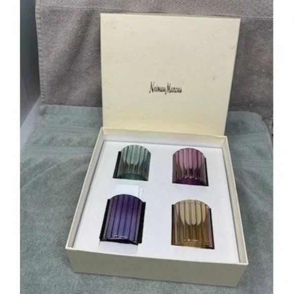 Parisevetro Neiman Marcus Italian Blown Glass Napkin Rings Set of‎ 4 Iridescent