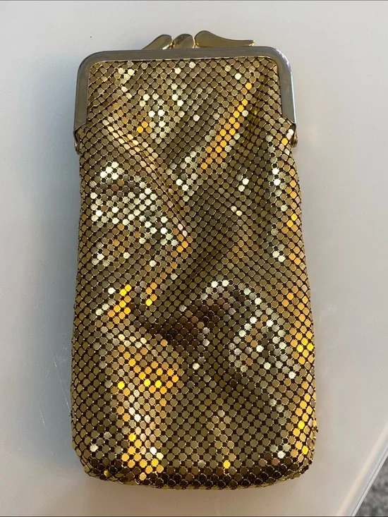 Joan rivers mesh gold tone metal kiss lock bag