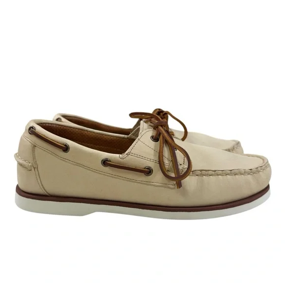 Allen Edmonds Force 10 Boat Shoes in Color Bone Leather Men's Size 9D