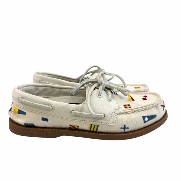 Sperry Authentic Original Boat Shoes in Canvas Nautical Embroidered Size 5