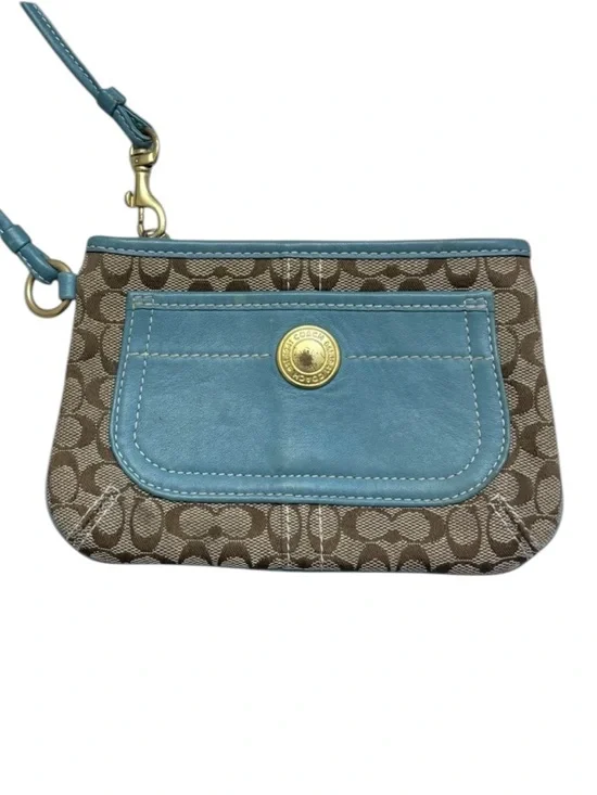 Coach vintage y2k rare ergo Brown Signature Canvas Wristlet Blue Leather Pocket