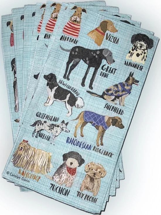🔴Blue Dog Breed Decorative Guest Towel Napkins Set of 7