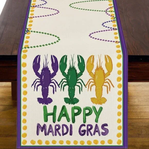 Mardi Gras Table Runner Crawfish Decor Cottage Dining Long Decorative Cloth 108