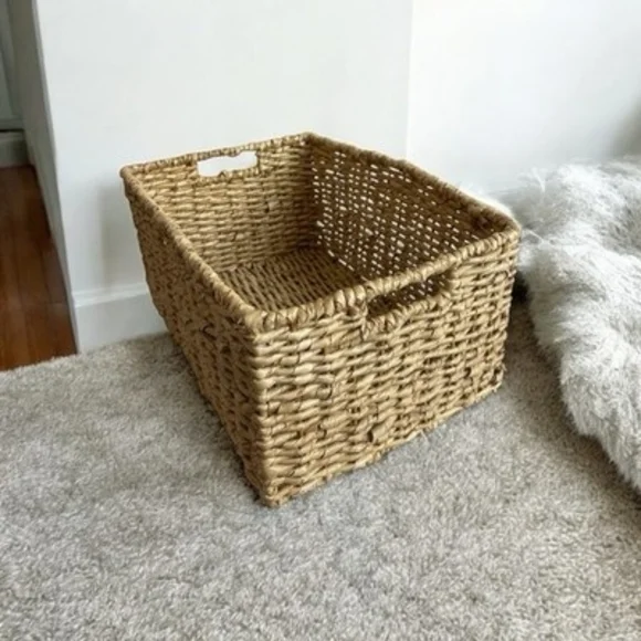 Large Tan Wicker Storage Basket Crate with Handles Home Organizer 14