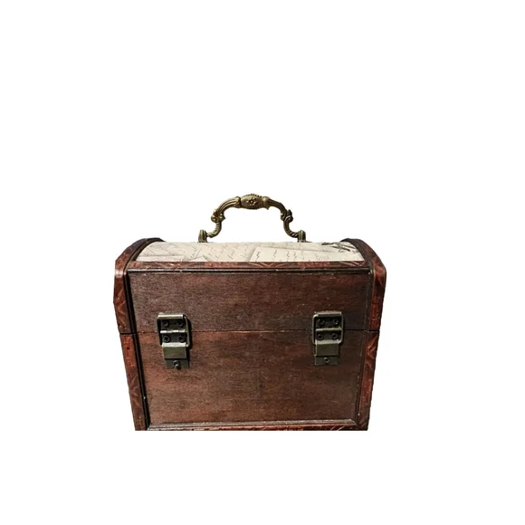 Wooden & Brass Jewelry Box With Postcard Design