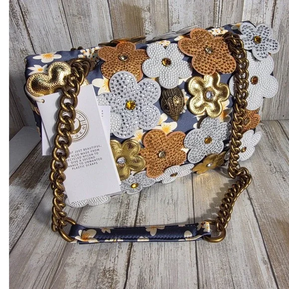 KURT GEIGER Floral Embellished Handle Chain Bag Party Purse Occasion Statement