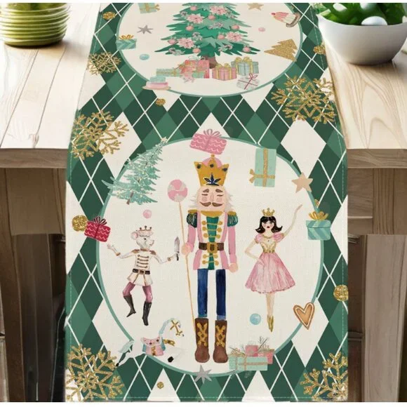 Nutcracker Table Runner Christmas Decor Xmas Holiday Decoration Decorative Cloth