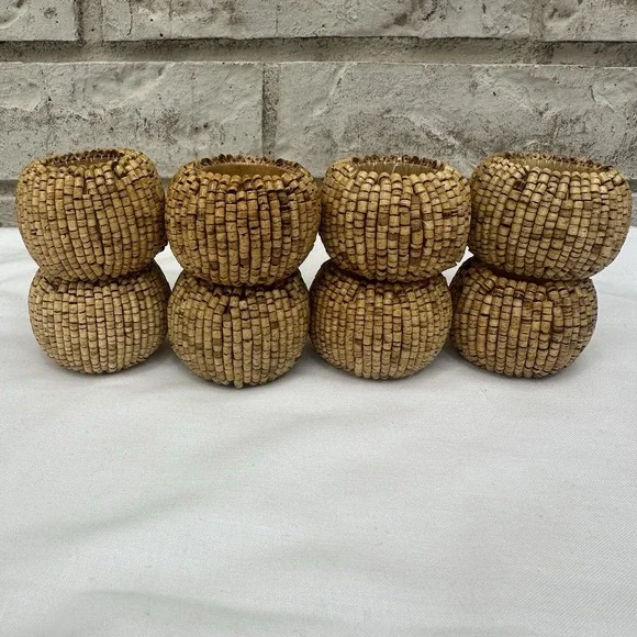 Napkin Rings Natural Mini Wood Beads Set Of 8 Dining Table Decor Boho Rustic