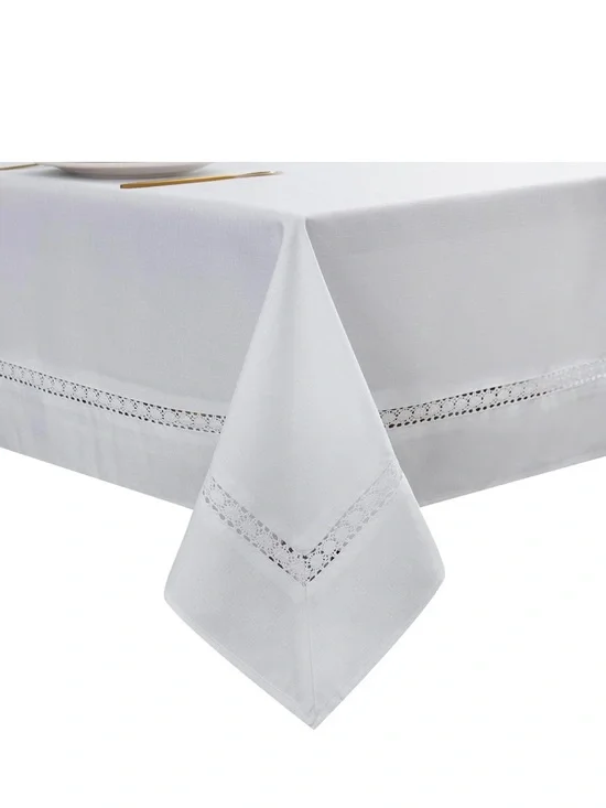 Classic White Lace-Trim Tablecloth - Home Dining