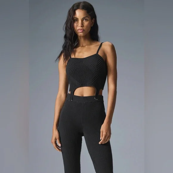 ALO YOGA | ✨NEW✨ Denim Knit Garter Tank in Black/Anthracite