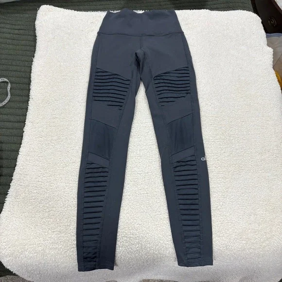 Alo Yoga High Waist Moto Legging Size XS Anthracite Grey Paneled Stretch