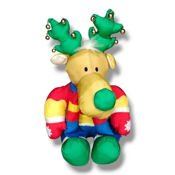 Vintage Christmas Reindeer Puffalump Nylon Plush With Bells 18